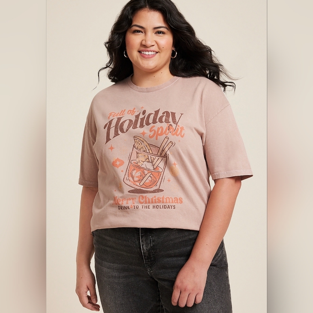 Maurices Brown FULL OF HOLIDAY SPIRIT Short Sleeve Graphic Tee 2X 18 20